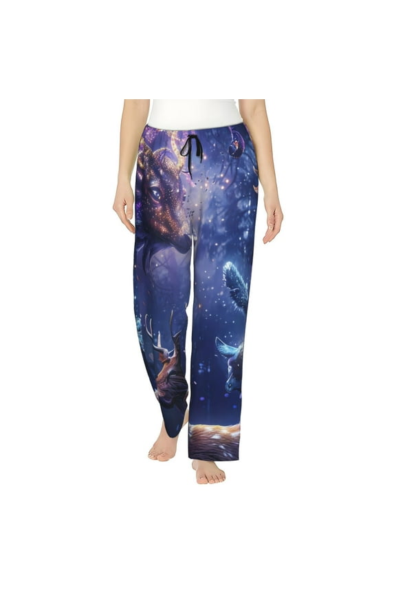 Enchanted Forest Stag Gathering Women’s Womens Pajama Pants, Lounge Wide Leg PantsLounge Pants,Sleep Bottoms, Lounge for Women-Medium