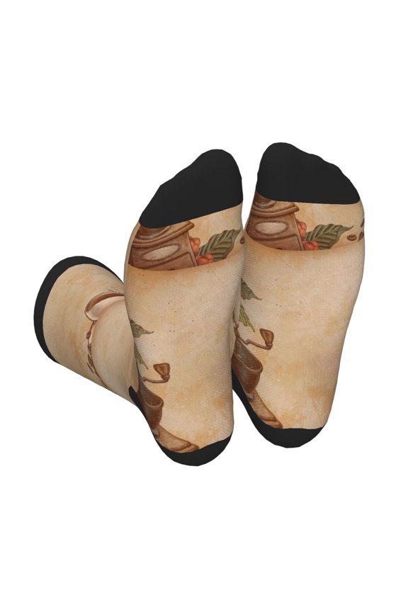 Engraved Coffee On Kraft Paper Unisex Crew Socks Lightweight Breathable Ventilation Ankle Socks, Mid-calf socks for Daily