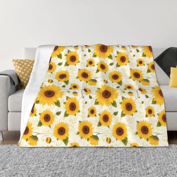 Vsdgher European-style Pattern Sunflower A Pattern Fleece Throw Blanket, Horizontal Fleece Bedding Home Decor for Couch & Bed All Season Use -80"x60"