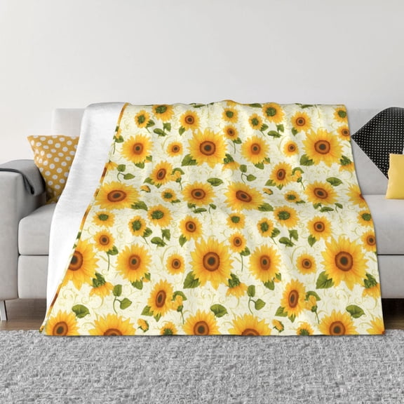 Vsdgher European-style Pattern Sunflower Pattern Fleece Throw Blanket, Horizontal Fleece Bedding Home Decor for Couch & Bed All Season Use -40"x30"