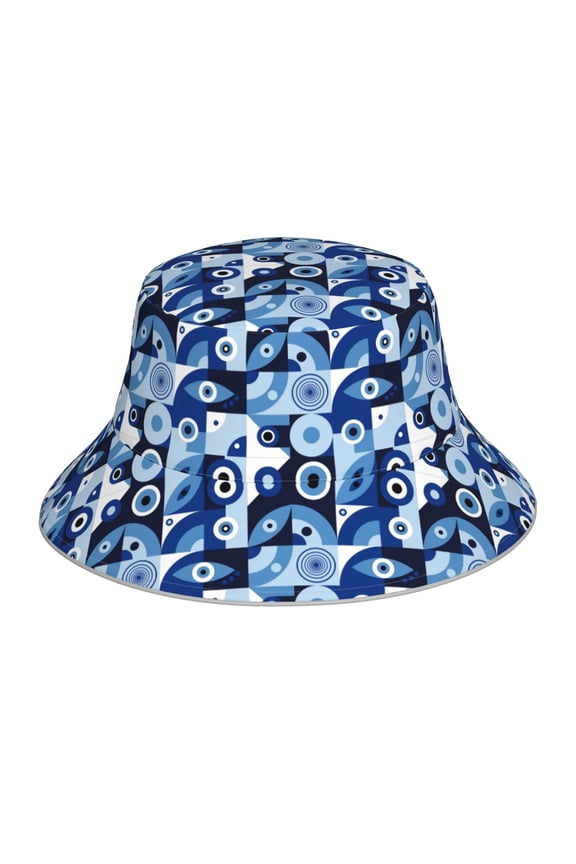Evil Eye Print Bucket Hat for Men&Women Bucket Hat Reversible Summer Double-Side-Wear Travel Gardening, Beach, Camping, Hiking, Fishing Cap