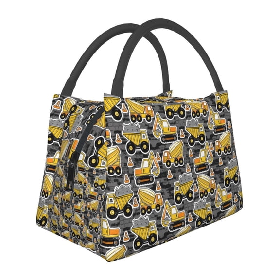 Vsdgher Excavator At Work Print Insulated Reusable Bags with Sturdy Zipper and Handles, Foldable Totes for Hot or Cold Food Bring or Delivery
