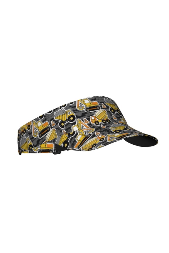 Excavator At Work Print Adult Sunscreen Visor Cap,1 Piece of Sport Sun Visor Hats Adjustable Sun Hat for Outdoor Activities Fits for Women and Men (One Size)