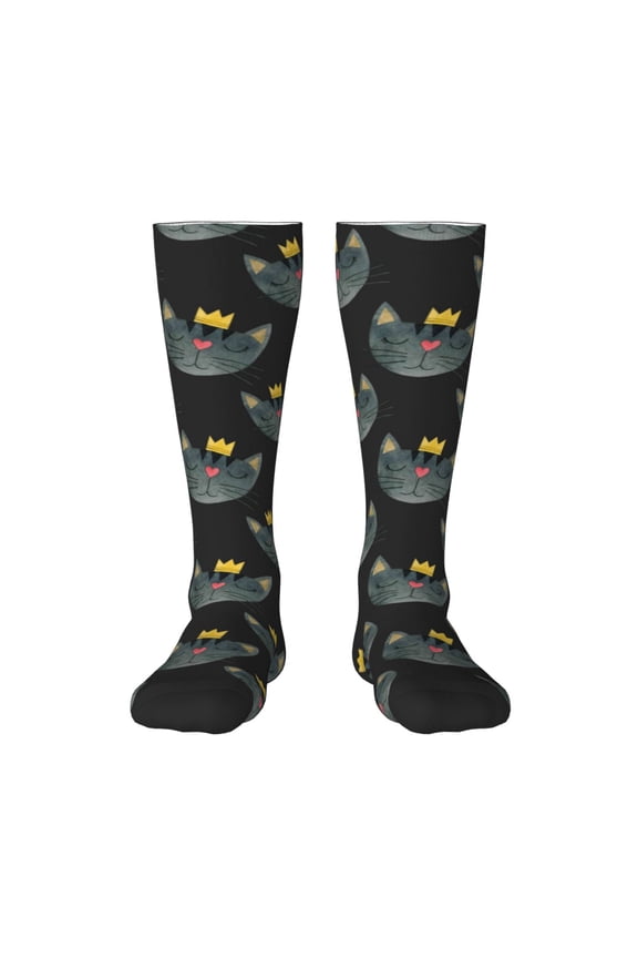 Faces Of The Cat Print Thigh High Socks Extra Long Stretchy Sock Women Over Knee High Opaque Stocking Daily Wear