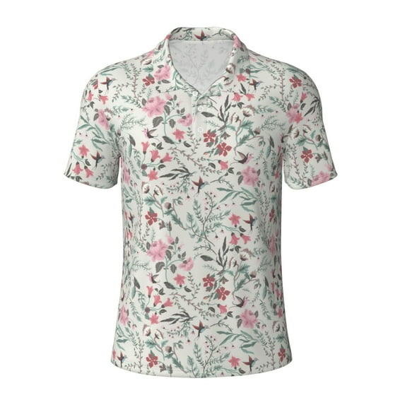 Vsdgher Fairy Floral Print Men's Short Sleeve Stretch Polo Shirt, Moisture-Wicking Performance Polo Shirt