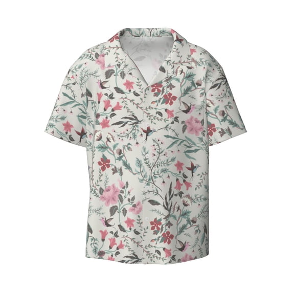 Vsdgher Fairy Floral Print Men's Wrinkle Free Untucked Cuban Shirt Business Casual Button Down Shirts Short Sleeve Shirt