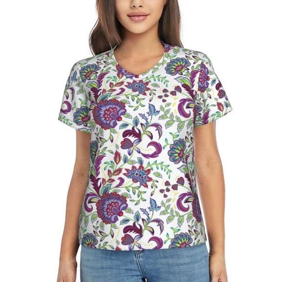 Vsdgher Fairy Flower Women Shirts V Neck Short Sleeve Tops T-Shirt Basic Tees, S to 3XL3X-Large