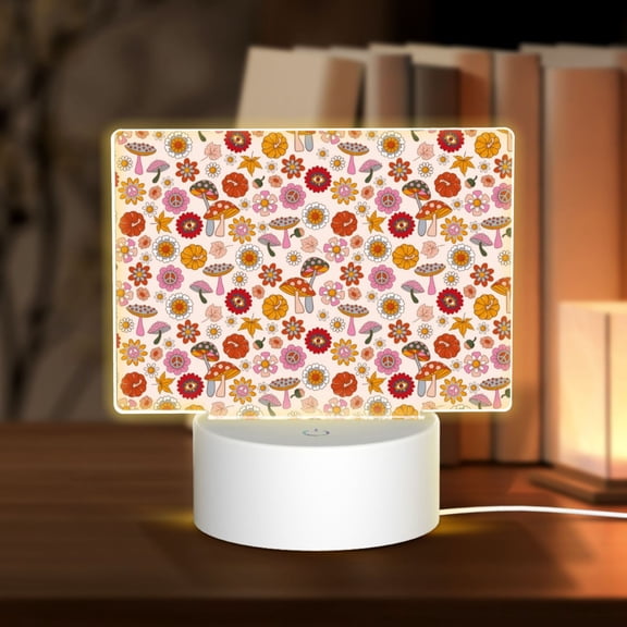 Vsdgher Fall 70s Groovy Hippie Rectangular Acrylic Night Light Acrylic Sleep Night Light Friend Gifts for Birthday Gifts for Women Teens Boys Girls