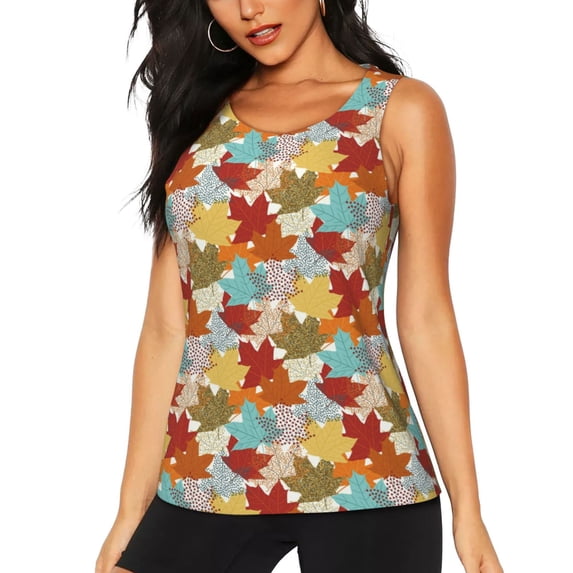 Vsdgher Fall Maple Leaves Print Tank Top Sports Vest Bra for Women Sports ,Performance Stretchy Quick Dry Sports Workout Running Top Vest with Removable Pads