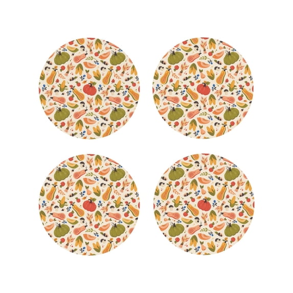 Vsdgher Fall Pumpkin Leather Coasters for Drinks, Durable Drink Coasters 4 Set for Tabletop Protection, Luxurious Home Décor and Housewarming Gift-Round Shape