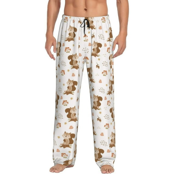 Vsdgher Fall Squirrel Print Mens Pajama Pants Sleep & Lounge Pants, PJ Bottoms With elastic waistb and Pockets