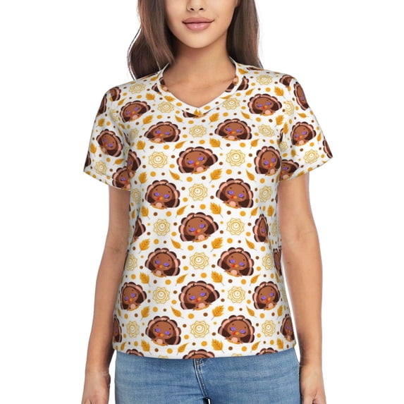 Vsdgher Fall Turkey Women Shirts V Neck Short Sleeve Tops T-Shirt Basic Tees, S to 3XLMedium