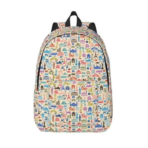 Vsdgher Famous Places Print Canvas Backpack Travel Rucksack Unisex Knapsack 15.7/17.7Inch Laptop Backpack for Work,College -Medium