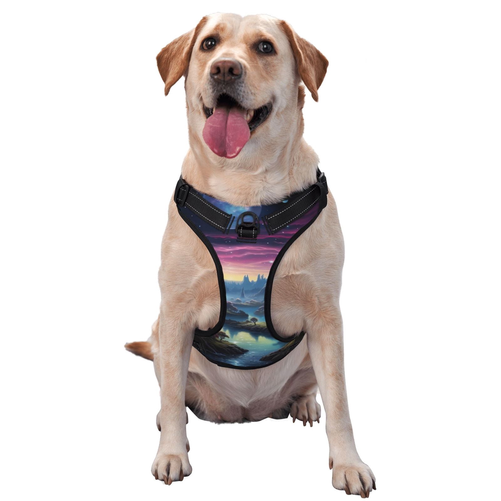 Vsdgher Fantasy Landscape Starry Night Dog Harness, No-Pull Pet Harness, Dog Vest, Pet Vest for Small to Large Dogs-Large