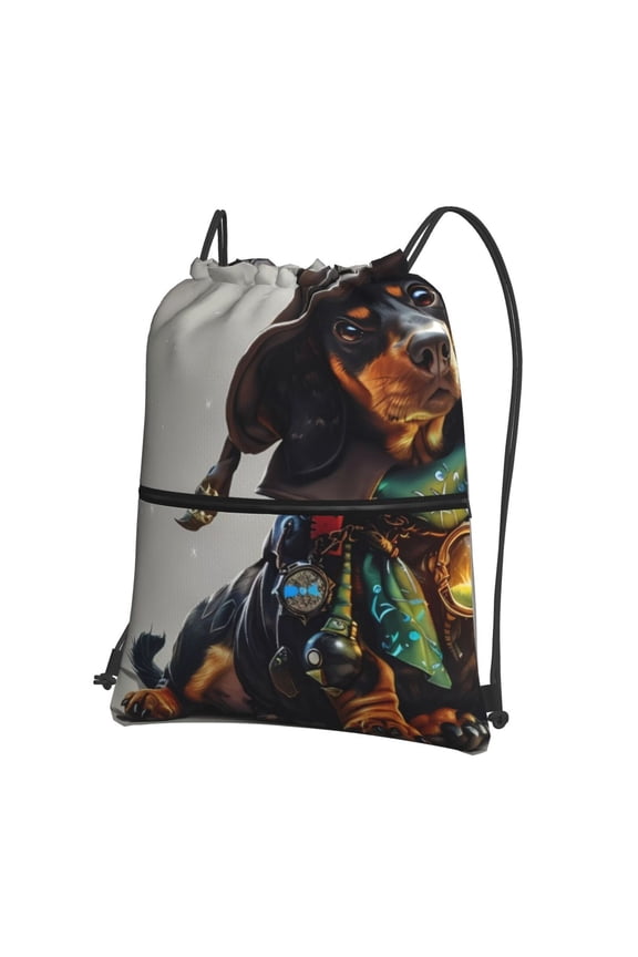 Fantasy Wizard Dog Art Drawstring Backpack Water Resistant String Bag Sports Sackpack Gym Sack for Men Women