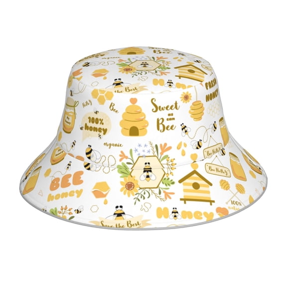 Vsdgher Farm Bee Cute Honey Print Bucket Hat for Men&Women Bucket Hat Reversible Summer Double-Side-Wear Travel Gardening, Beach, Camping, Hiking, Fishing Cap