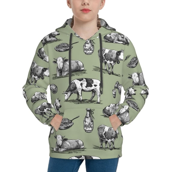 Vsdgher Farm Cows Hoodie Youth Classic Hooded Pullover Sweatshirts Essentials Hoodie for Children (s-xl)-X-Large