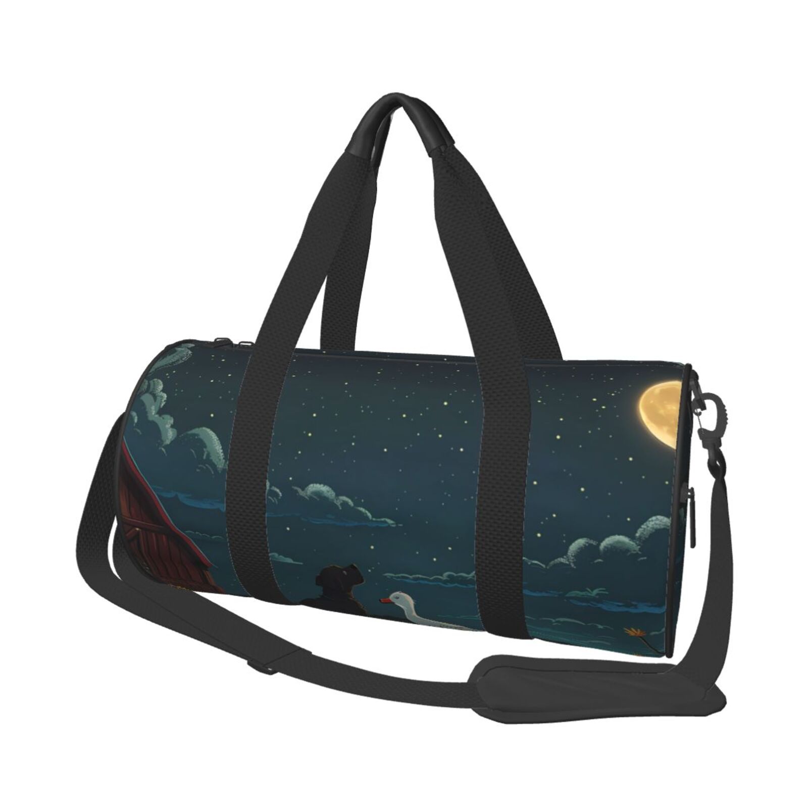 Vsdgher Farm Dog Duck Moonlight 45L Foldable Duffel Bag, Sports Gym Bag,Overnight Bag, Portable Weekender Bag for Airplanes