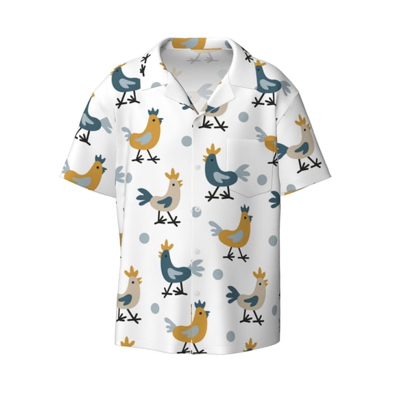 Vsdgher Farm Roosters Print Men's Wrinkle Free Untucked Cuban Shirt Business Casual Button Down Shirts Short Sleeve Shirt