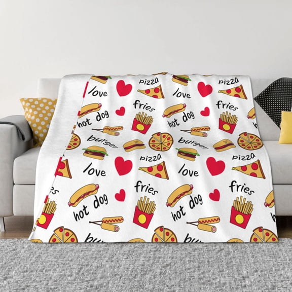 Vsdgher Fast Food Pattern Fleece Throw Blanket, Horizontal Fleece Bedding Home Decor for Couch & Bed All Season Use -40"x30"