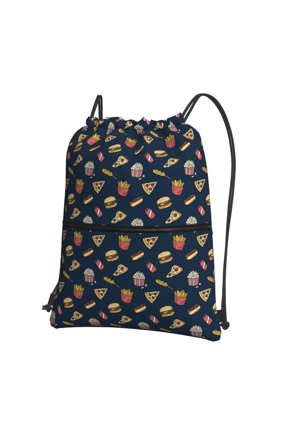 Fast Food Drawstring Backpack Water Resistant String Bag Sports Sackpack Gym Sack for Men Women