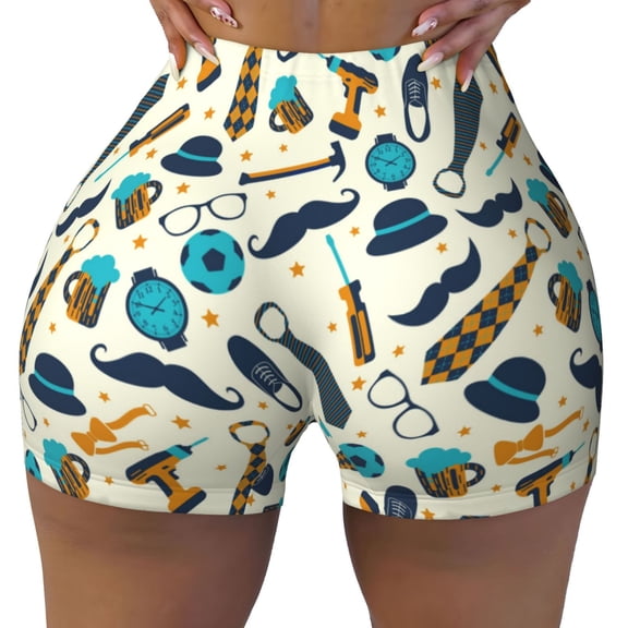 Vsdgher Fathers day print Workout Shorts for Women Seamless Soft Smooth Gym Yoga Scrunch Active Exercise Fitness Shorts