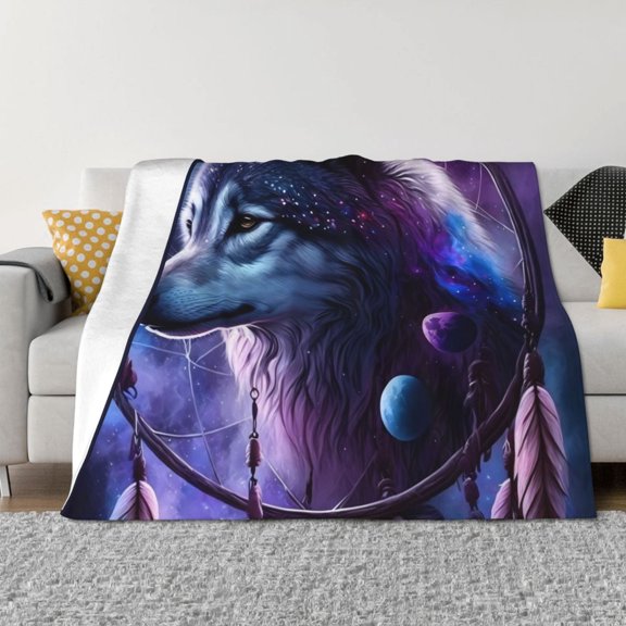 Vsdgher Feathered Wolf Pattern Fleece Throw Blanket, Horizontal Fleece Bedding Home Decor for Couch & Bed All Season Use -60"x50"