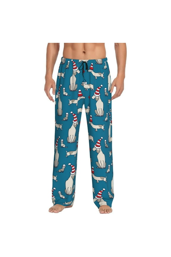 Festive Dachshund Fun Mens Pajama Pants Sleep & Lounge Pants, PJ Pants-Large