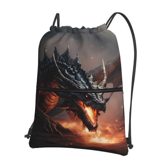 Vsdgher Fiery Black Dragon Attack Drawstring Backpack Water Resistant String Bag Sports Sackpack Gym Sack for Men Women