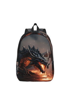 Fiery Black Dragon Attack Print Canvas Backpack Travel Rucksack Unisex Knapsack 15.7/17.7Inch Laptop Backpack for Work,College -Small