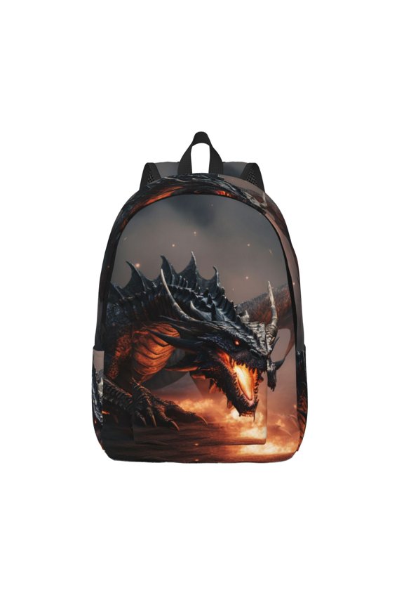 Fiery Black Dragon Attack Print Canvas Backpack Travel Rucksack Unisex Knapsack 15.7/17.7Inch Laptop Backpack for Work,College -Small