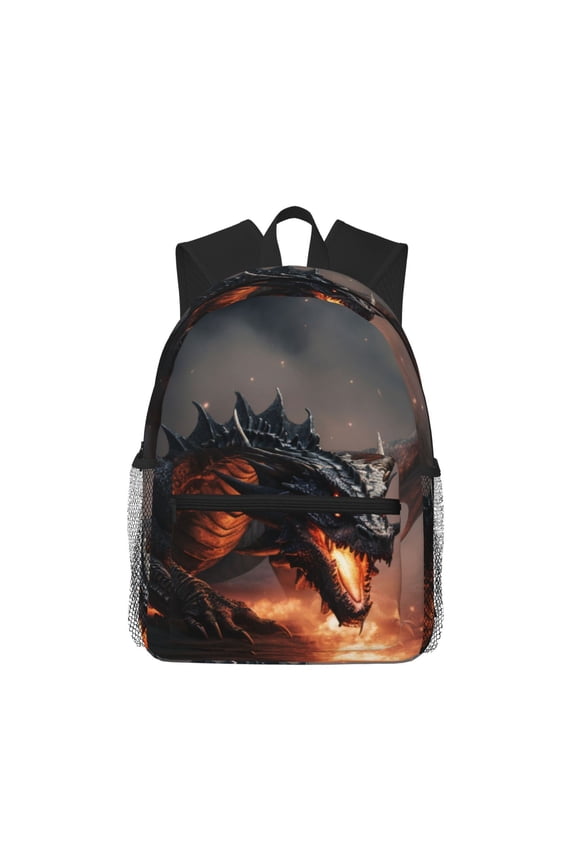 Fiery Black Dragon Attack Unisex Large Capacity Bookbag, Schoolbag, Casual Daypack for High School, College, Teens, Travel, Work