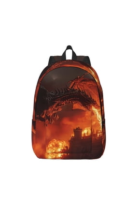 Fiery Dragons Castle Attack Print Canvas Backpack Travel Rucksack Unisex Knapsack 15.7/17.7Inch Laptop Backpack for Work,College -Small