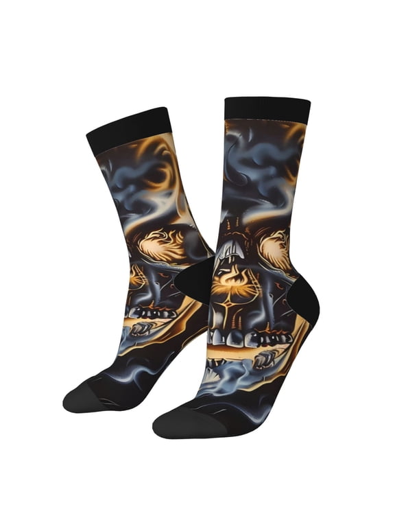 Fiery Skull Trio Crew Socks for Men & Women, Breathable Casual Athletic Ankle Socks