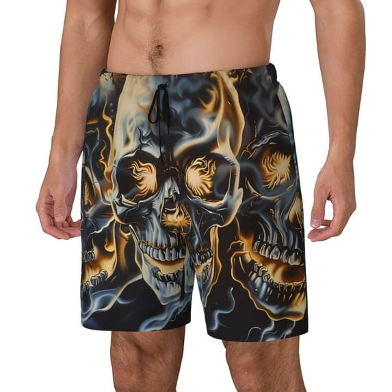 Vsdgher Fiery Skull Trio for Mens Swim Trunks with Compression Liner Swim Shorts Swim Suits Board Shorts-Small