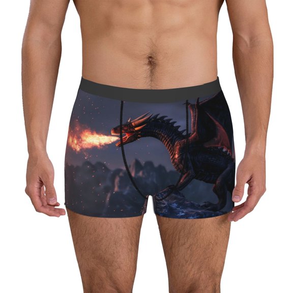 Vsdgher Fire Breathing Dragon Twilight Pattern Men's Boxer Brief Underwear,Soft Funny Underwear for Men-Medium