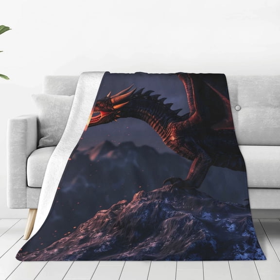 Vsdgher Fire Breathing Dragon Twilight Ultra-Soft Micro flannel Blanket Throw Blankets for Couch Sofa, Bed (4 sizes)-60"x50"