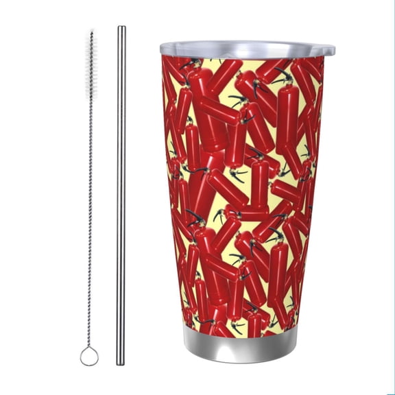 Vsdgher Fire Extinguisher 20 Oz Stainless Steel Vacuum Insulated, Travel Mug Coffee Cup for Home, Office, Outdoor Works Great for Ice Drinks and Hot Beverage -Straw Two-piece Set