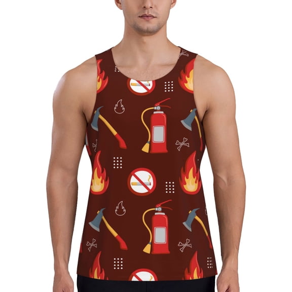 Vsdgher Fire Extinguisher Men's Workout Tank Tops Sleeveless Gym Shirt Quick Dry Fitness Bodybuilding Sleeveless T Shirt-XX-Large