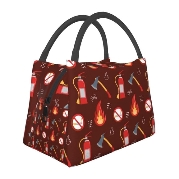Vsdgher Fire Extinguisher Print Insulated Reusable Bags with Sturdy Zipper and Handles, Foldable Totes for Hot or Cold Food Bring or Delivery