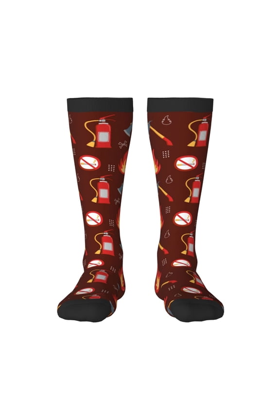 Fire Extinguisher Print Thigh High Socks Extra Long Stretchy Sock Women Over Knee High Opaque Stocking Daily Wear