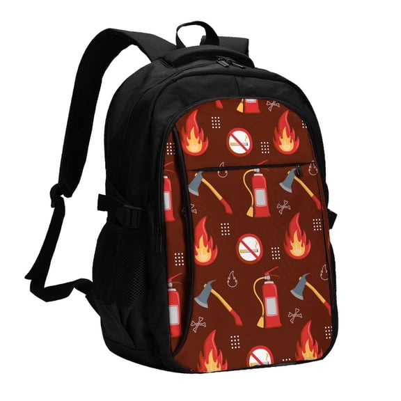 Vsdgher Fire Extinguisher Print Travel Laptop Backpack, Laptops Backpack with USB Charging Port, Water Resistant Computer Bag Gift for Men & Women