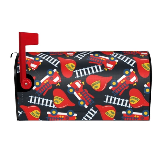 Vsdgher Fire Rescue With Red Helmet And Truck Mailbox Cover Magnetic Mailbox Wraps Post Letter Box Cover for Garden Yard Home Decor 2 Sizes-25.5x21 in