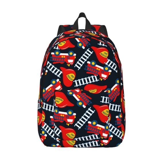 Vsdgher Fire Rescue With Red Helmet And Truck Print Canvas Backpack Travel Rucksack Unisex Knapsack 15.7/17.7Inch Laptop Backpack for Work,College -Medium