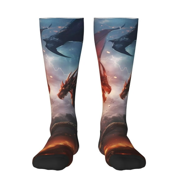 Vsdgher Fire Sky Dragon Print Thigh High Socks Extra Long Stretchy Sock Women Over Knee High Opaque Stocking Daily Wear