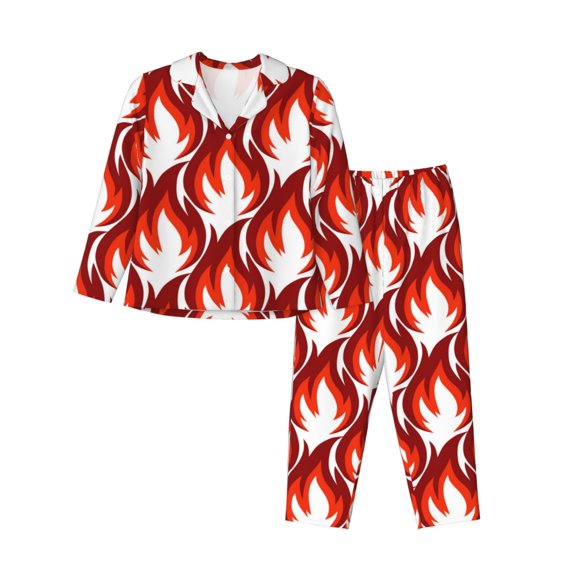 Vsdgher Fire Symbols Pajamas Set Long Sleeve Sleepwear Womens Button Down Nightwear Pj Sets-XX-Large