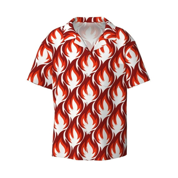 Vsdgher Fire Symbols Print Men's Wrinkle Free Untucked Cuban Shirt Business Casual Button Down Shirts Short Sleeve Shirt