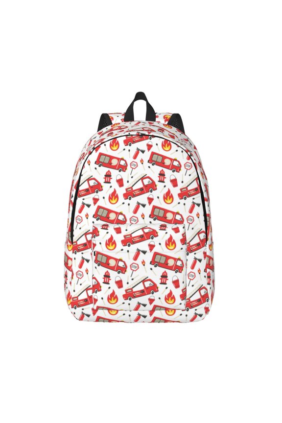 Fire Truck Print Canvas Backpack Travel Rucksack Unisex Knapsack 15.7/17.7Inch Laptop Backpack for Work,College -Medium