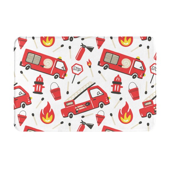Vsdgher Fire Truck print Flannel Anti-Slip Floor Mat Comfort Mat Floor Carpet for Decor, Non-Slip, Home, Office, Laundry, Durable