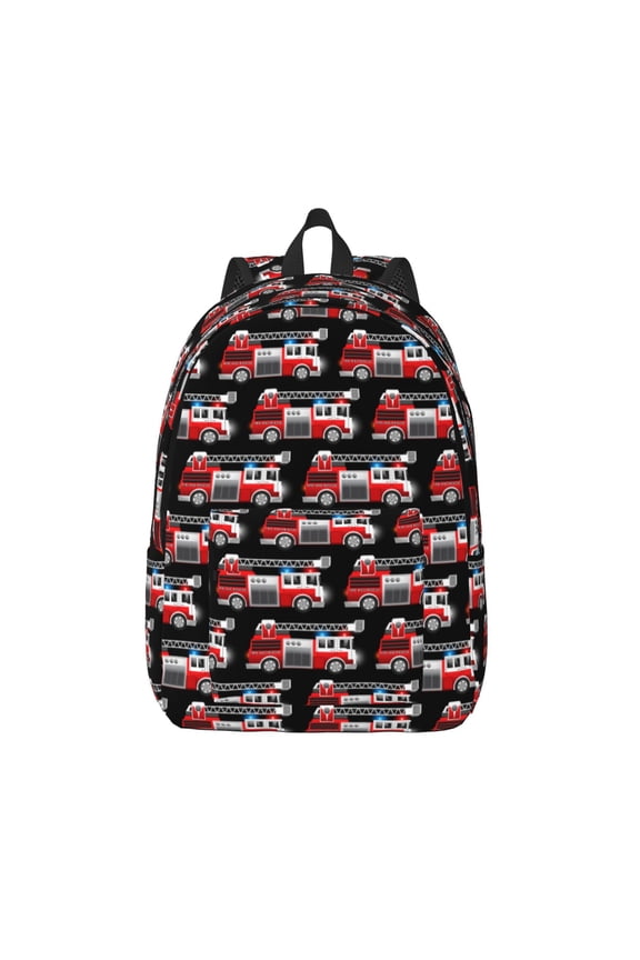 Fire and Rescue Truck Print Canvas Backpack Travel Rucksack Unisex Knapsack 15.7/17.7Inch Laptop Backpack for Work,College -Small